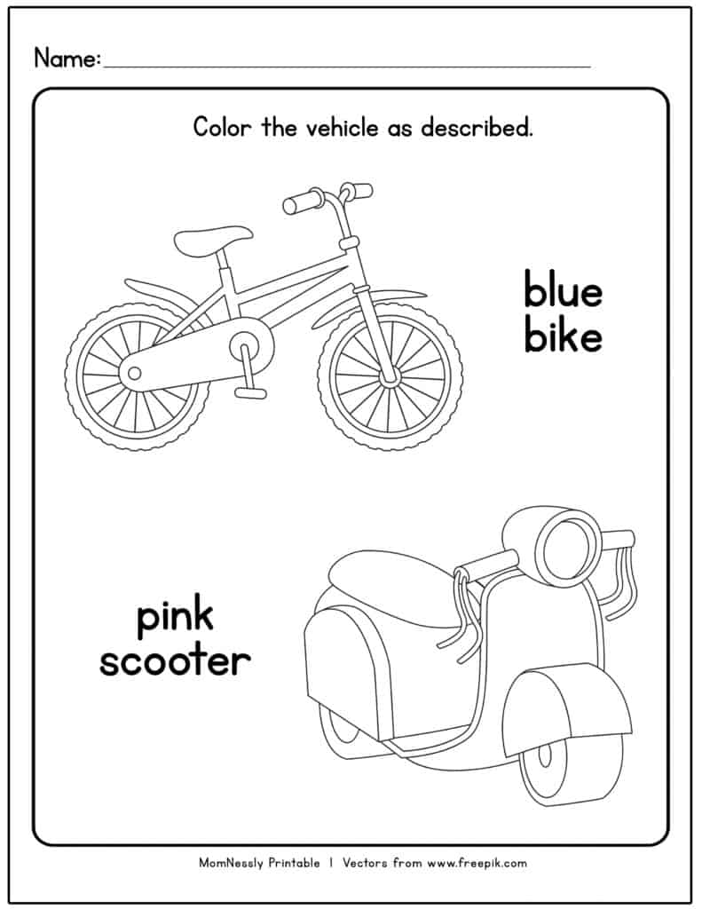 Transportation Themed Coloring Worksheets Bike and Motorcycle