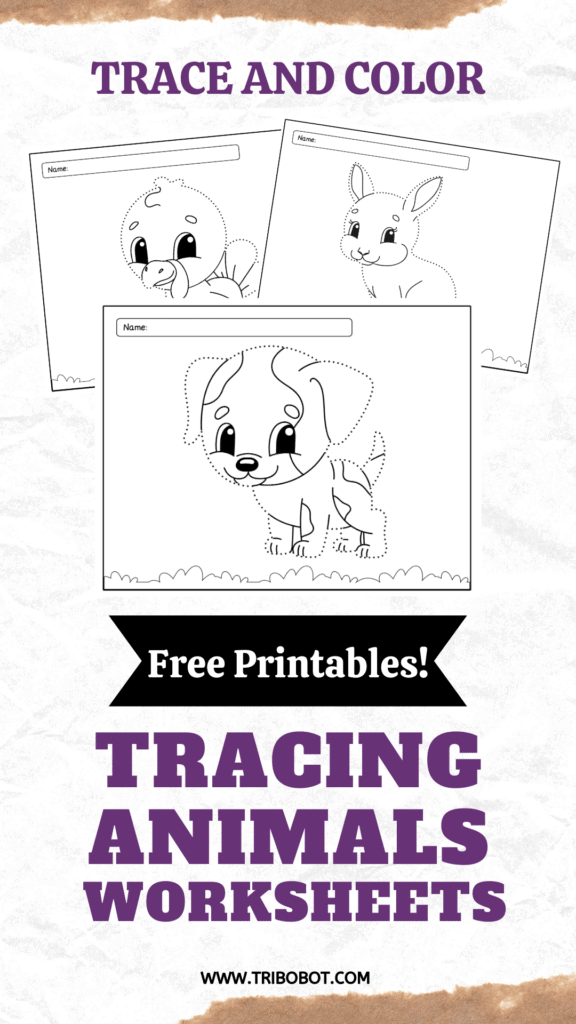 Free Animal Coloring and Tracing Worksheets pinterest pin 2