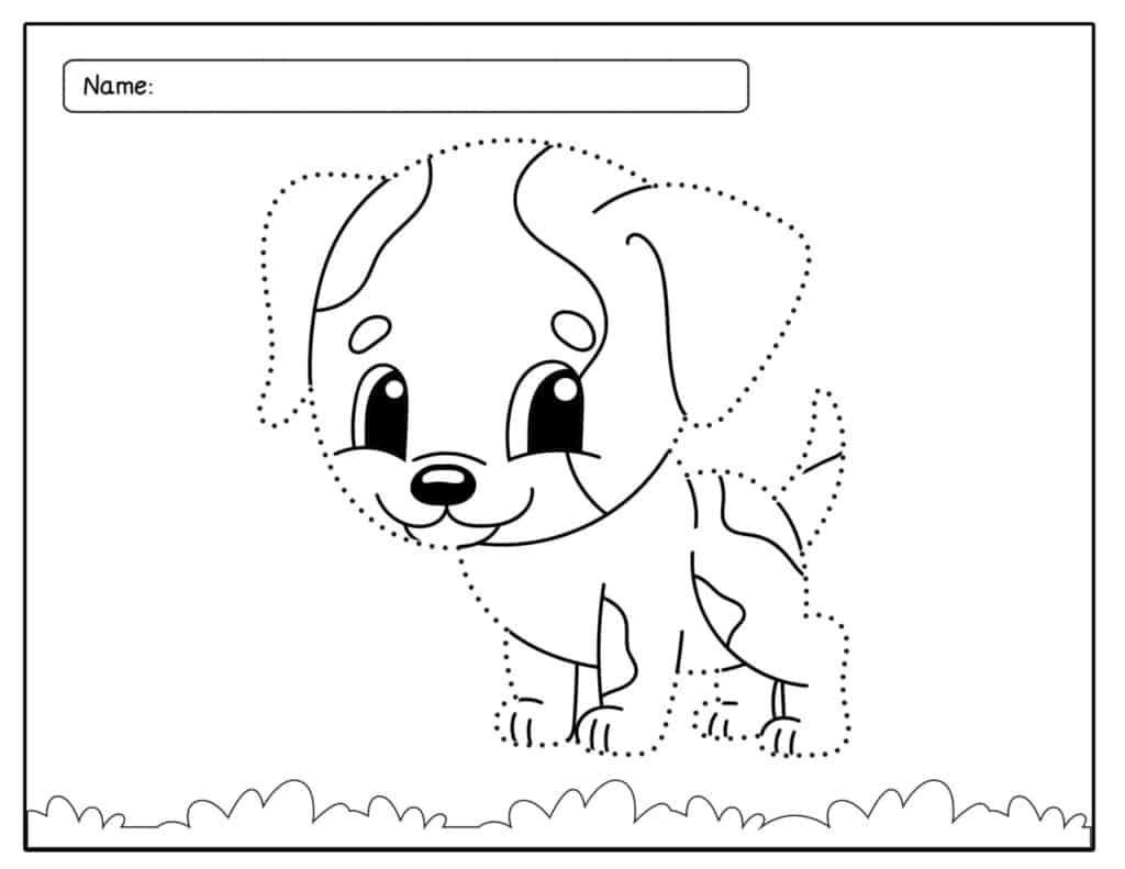 dog tracing and coloring page 