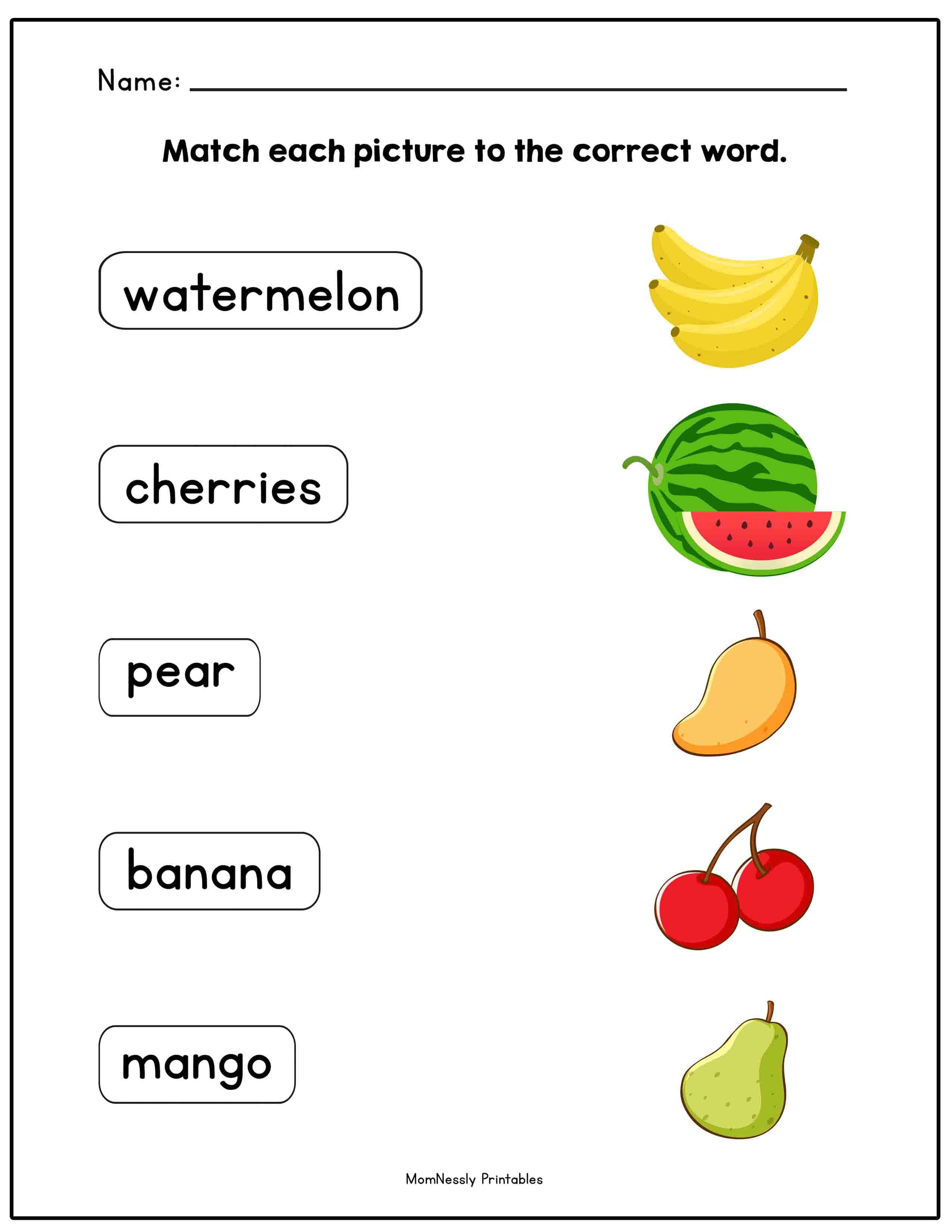 Fruits Worksheets Page 1