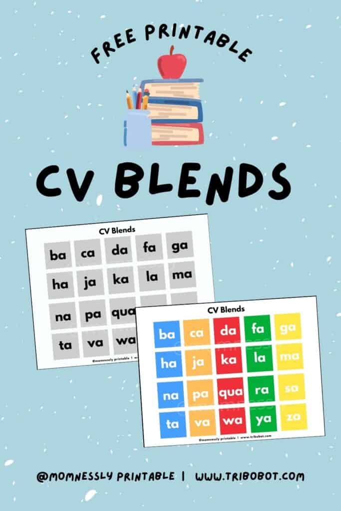 CV Blends Practice List free printable
