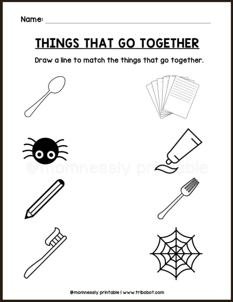 Things that Do & Do Not Go Together Worksheet - Tribobot x Mom Nessly