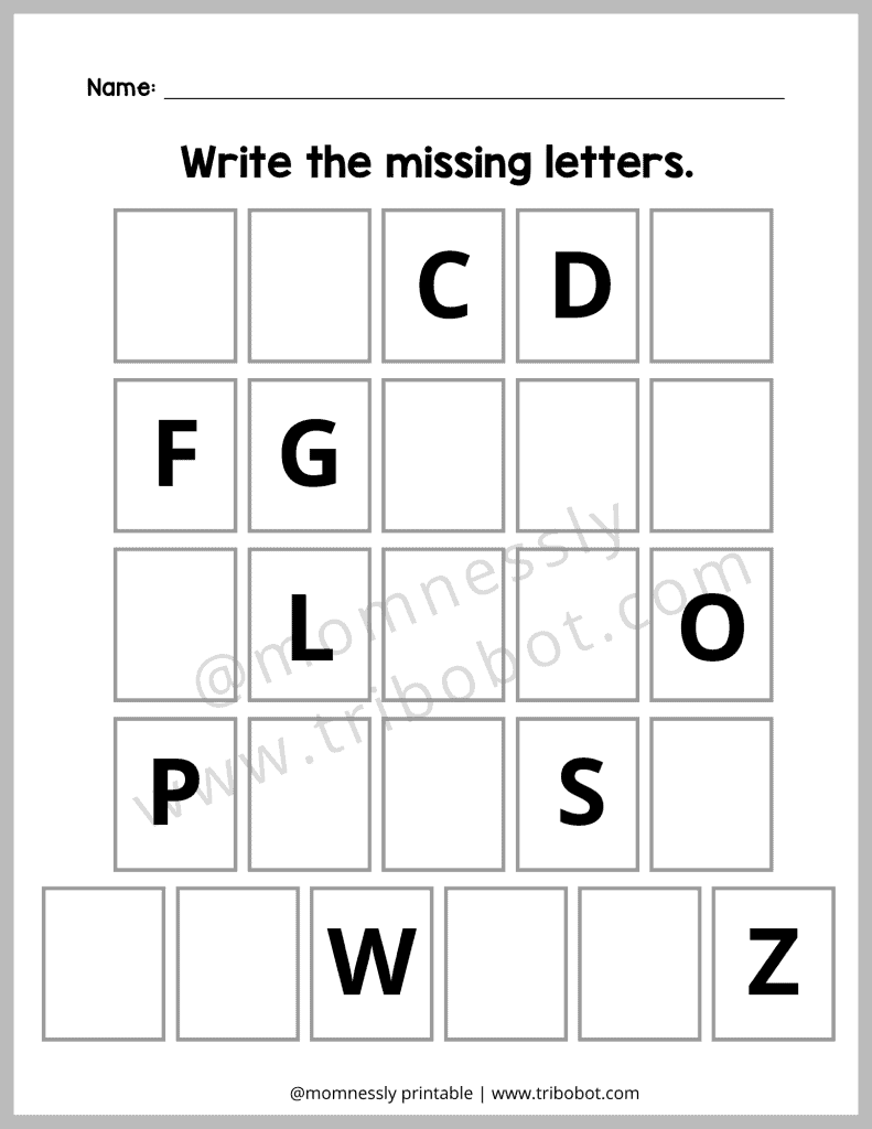 Write the missing letter printable momnessly