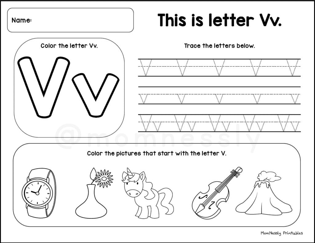Free Alphabet Worksheets from www.tribobot.com letter v