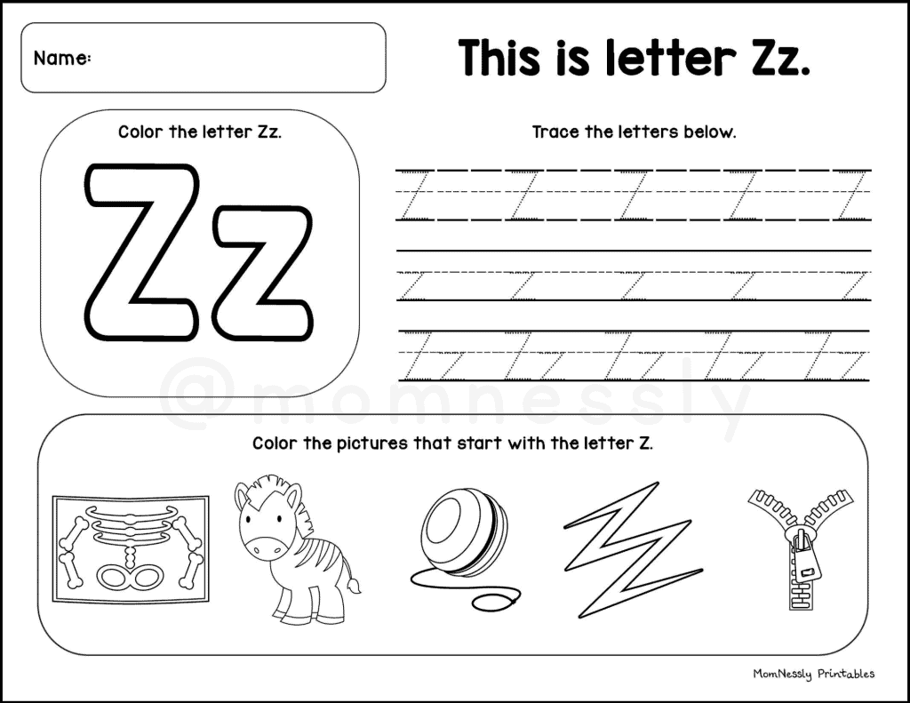 Free Alphabet Worksheets from www.tribobot.com letter z