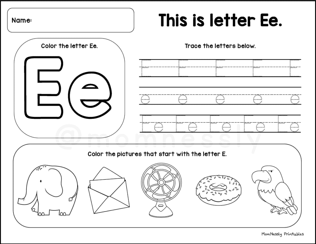 Free Alphabet Worksheets from www.tribobot.com letter E