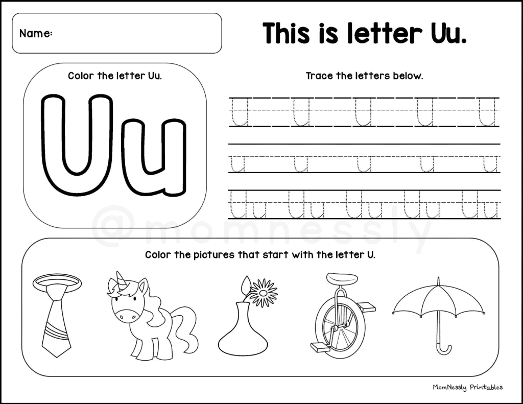 Free Alphabet Worksheets from www.tribobot.com letter u